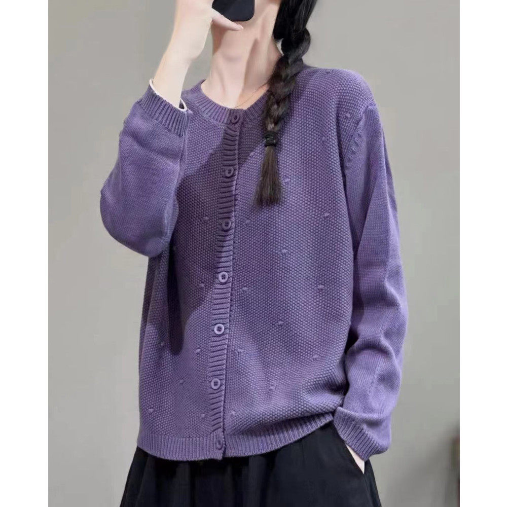 棉线单排扣圆领开衫针织外套