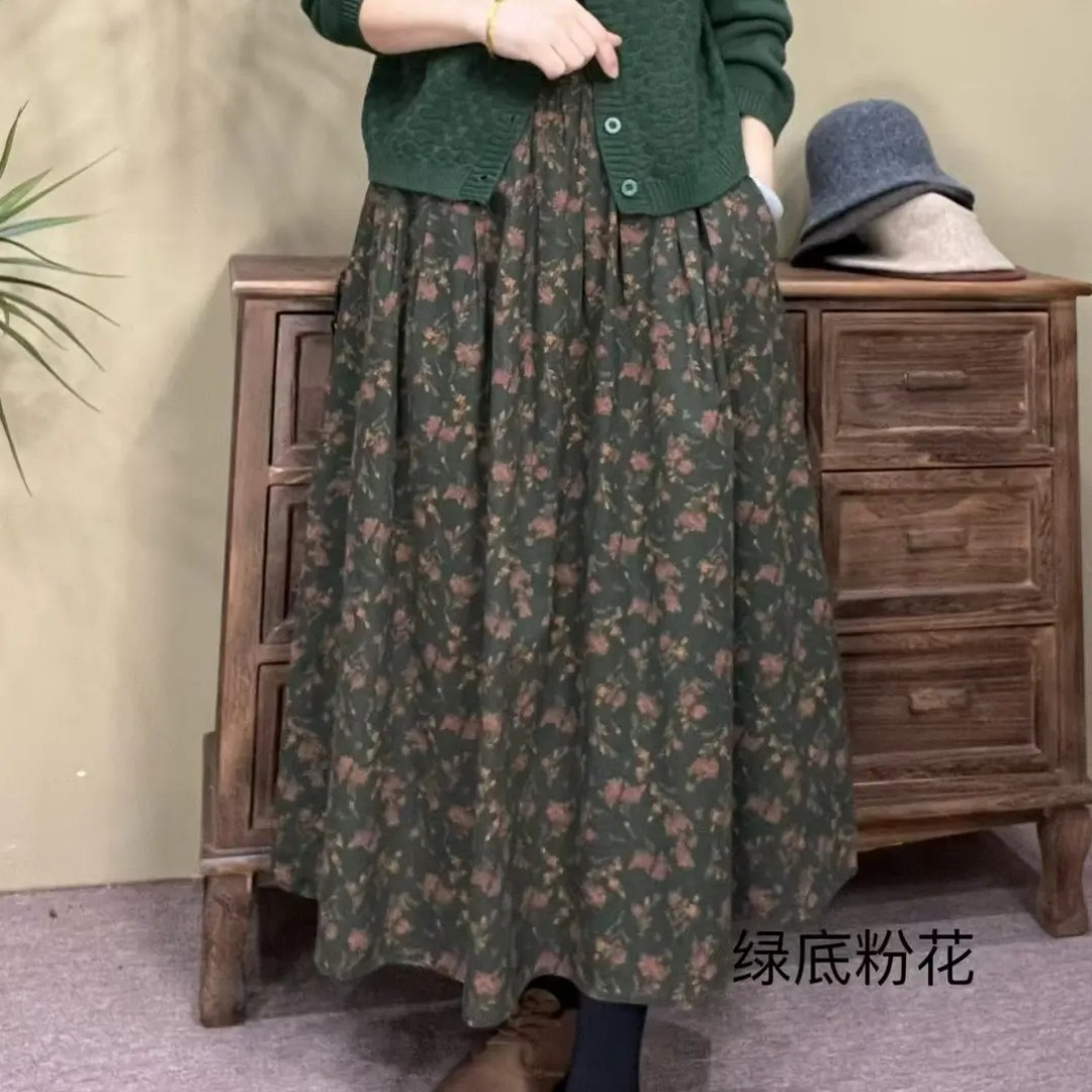 复古气质高腰碎花棉半身裙女2025春秋季新款大码宽松a字裙子女,女装/女士精品,半身裙,淘宝优惠券,粉丝福利购,淘宝优惠卷