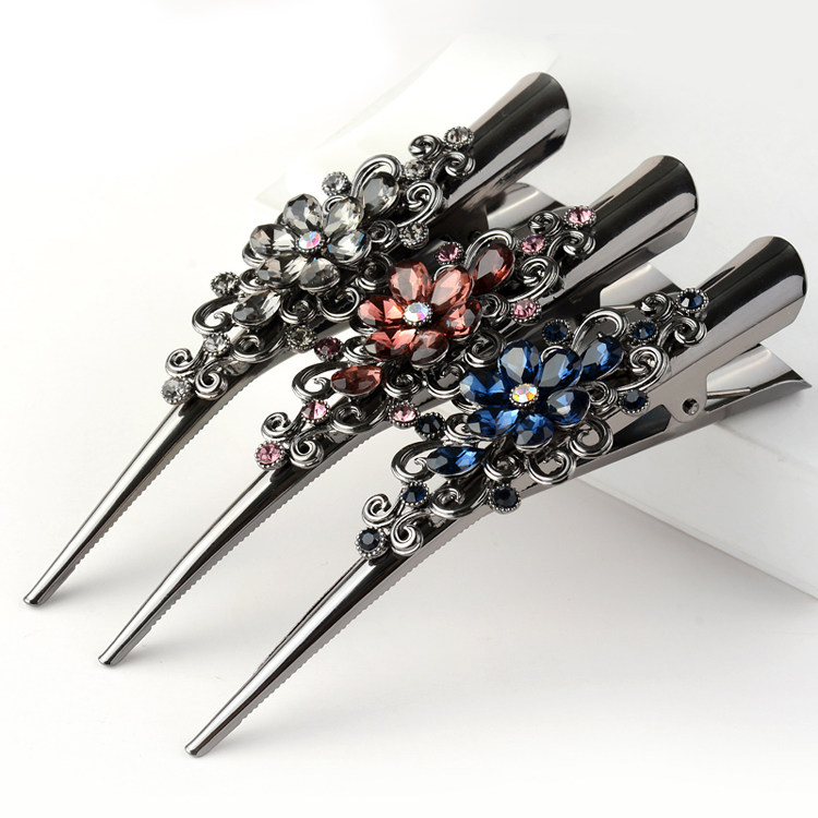 水钻牛角夹头饰大号盘发发卡头发夹子抓夹后脑勺一字夹鸭嘴夹妈妈