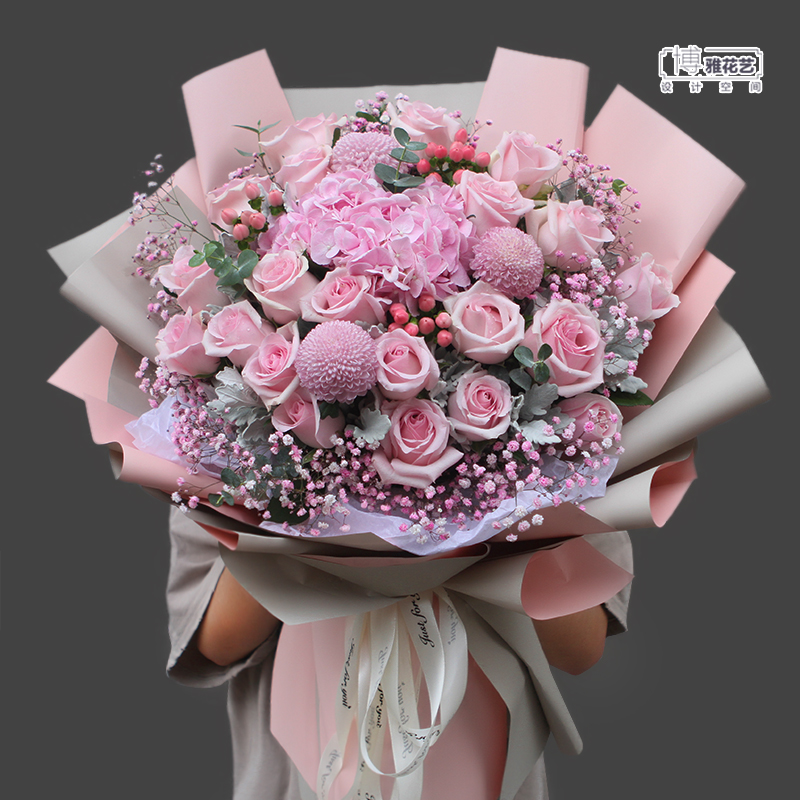 杭州鲜花速递同城玫瑰花郁金香绣球混搭花束生日表白送花上门女友