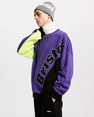 日单 FCRB 拼色刺绣宽松版高克重加绒圆领卫衣