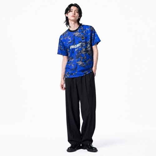 FCRB×藤原浩合作款 吸湿速干短袖T恤蓝色数码迷彩足球上衣