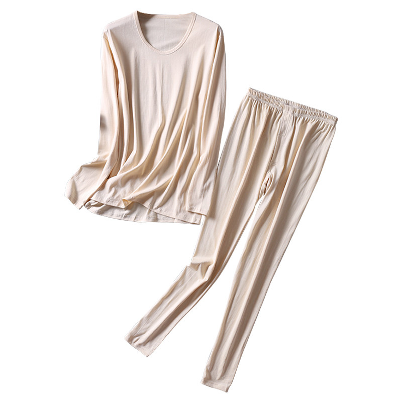 NEW SILK PLUS COTTON MENS ROUND NECK UNDERWEAR SET SILK COTTON WOOL PANTS PAJAMAS WARM SUIT AUTUMN CLOTHES