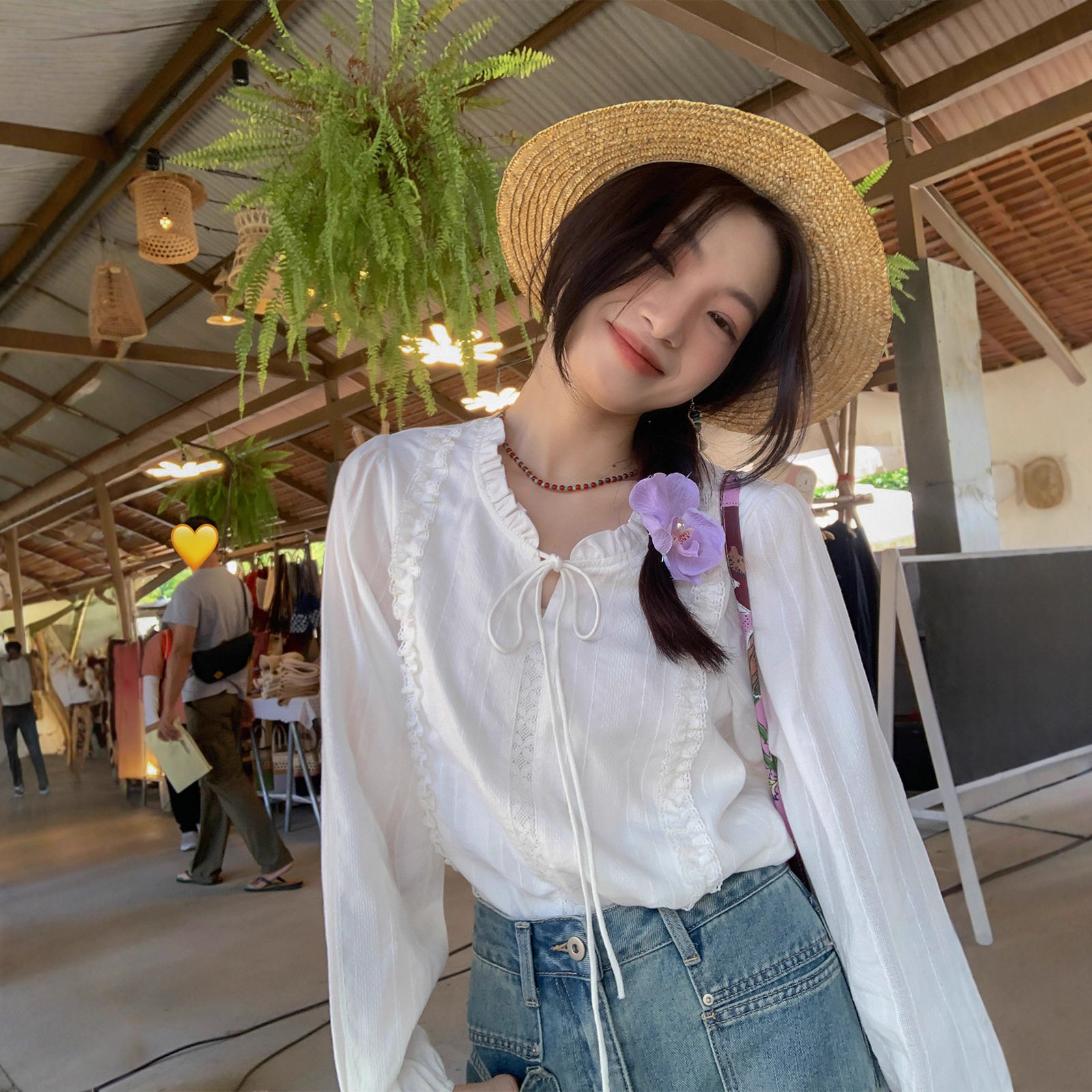 2025早秋上新女装花边领纯棉白衬衫小个子别致温柔风女士衬衣6460