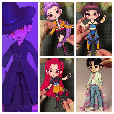 KPOP韩国猎魔女团男团免裁剪女孩diy手工可动纸片人纸偶女童玩具