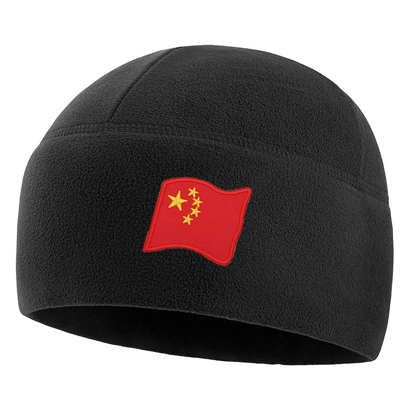 红旗标抓绒帽冬季户外运动帽