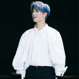 韩国歌手跳舞演出演唱会年会酒会衬衣宽松灯泡泡笼袖男白衬衫3025