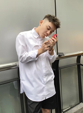 3AM大东同款衬衣假两件背带马甲中长美发造型发型师宽松衬衫3031