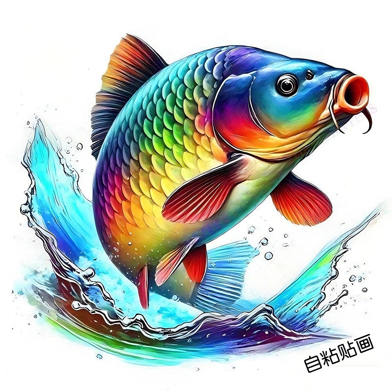 彩色鲤鱼贴画家居玻璃门窗墙贴遮丑钓箱装饰车身划痕遮挡防水自粘图片