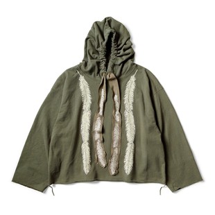 日系休闲羽毛印花刺绣宽松套头连帽卫衣 平田和宏 24AW KAPITAL