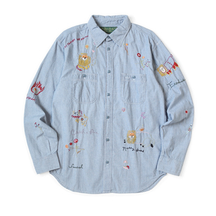 日系休闲狮子花卉万针刺绣翻领棉长衬衬衫 平田和宏 KAPITAL 25AW