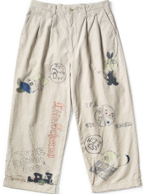 25AW KAPITAL 平田和宏 日系复古灯芯绒洗水做旧趣味印花休闲长裤