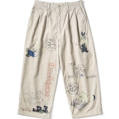 灯芯绒洗水做旧趣味印花休闲裤