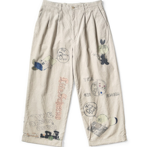 灯芯绒洗水做旧趣味印花休闲裤