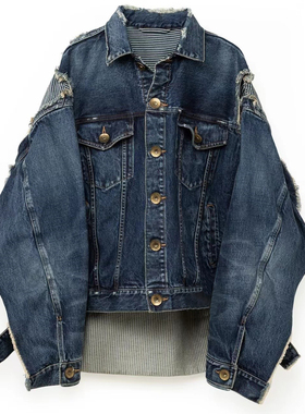 22AW MMY 三原MIHARA 日系牛仔剪裁拼接做旧宽松休闲夹克外套