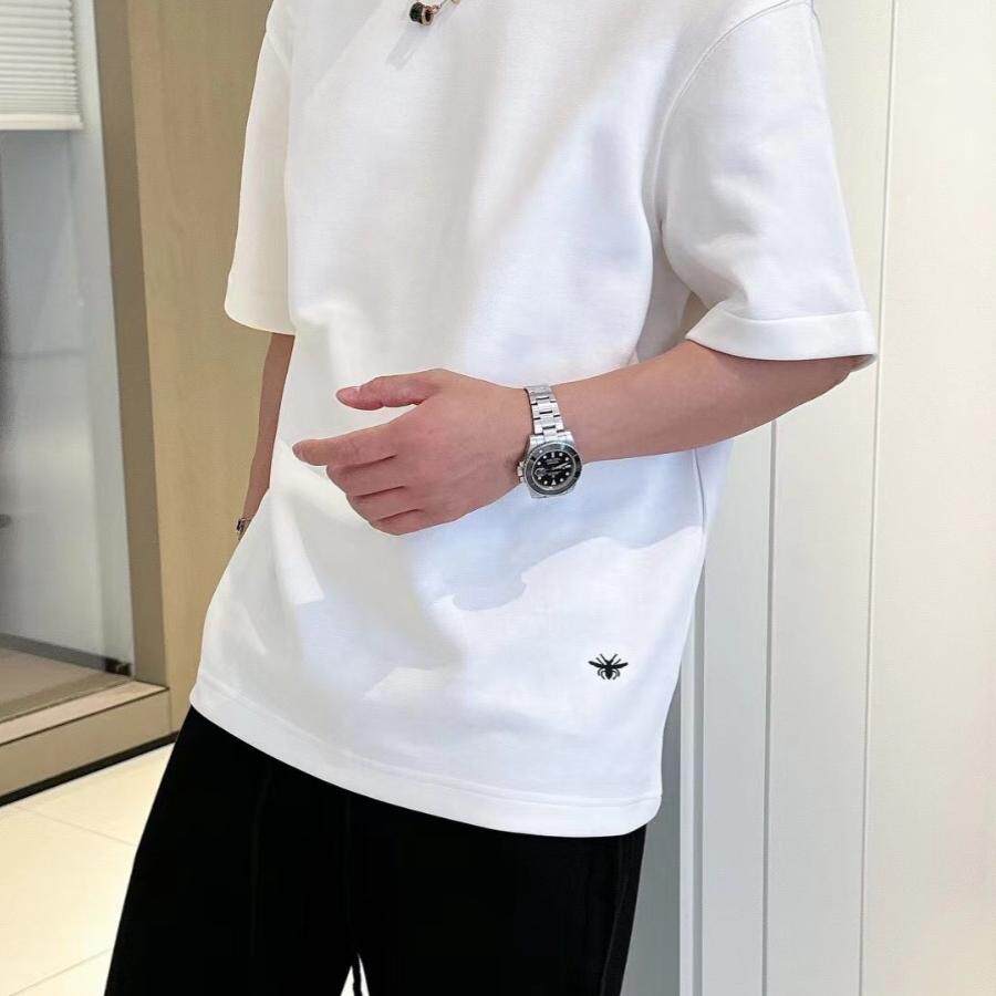欧洲站夏季潮牌腰围小蜜蜂刺绣男女同款圆领纯棉简约休闲短袖T恤