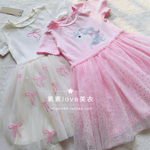 女中小童宝宝2 敲好看 澳出口 包邮 9独角兽刺绣蝴蝶结连衣裙 三件