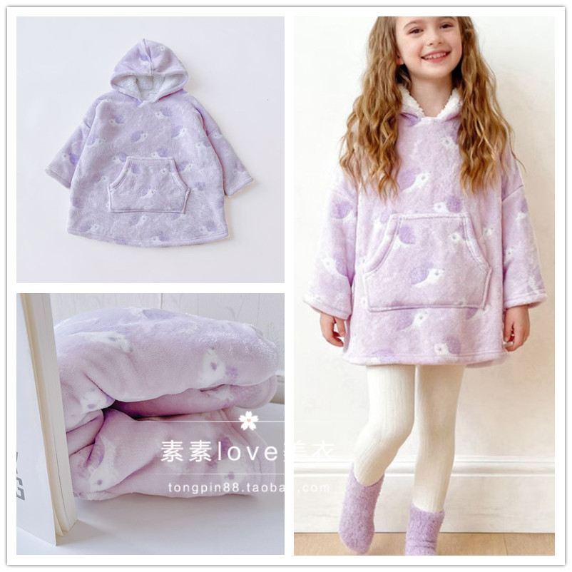 软萌款 三件包邮 女中大童6-16岁厚实保暖加绒刺猬连帽中长款卫衣