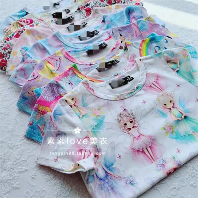 炒鸡好看~三件包邮 澳洲出口 R家女中小童4-8岁碎花公主独角兽T恤