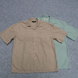 衬衫 外贸日系复古夏季 衬衣古巴领休闲宽松半袖 男纯色薄款 速干短袖