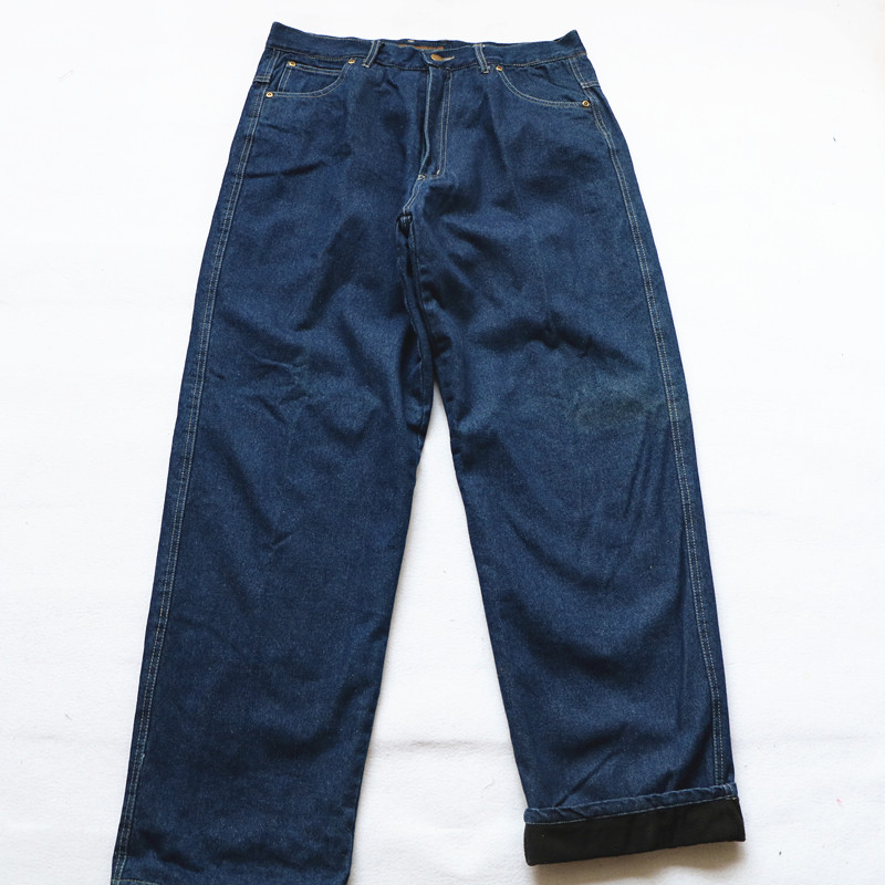 外贸宽松直筒加绒牛仔