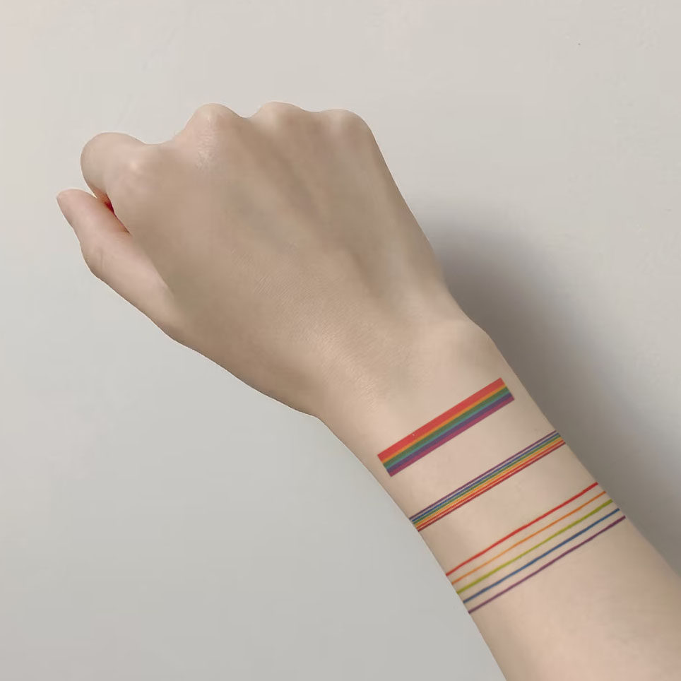 纹身贴防水持久ins小清新彩虹线条纹身辣妹甜酷手腕锁骨脚踝贴纸