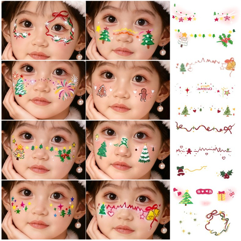 儿童圣诞节蝴蝶结腮红妆容脸贴纹身贴氛围感COS派对拍照出片甜美