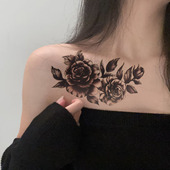 玫瑰花防水女持久纹身贴纸性感肩膀肚子剖腹产遮疤痕暗黑系纹身贴