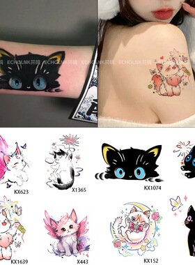 可爱软萌小猫彩色纹身贴女防水持久少女心甜妹彩绘贴纸遮盖疤痕