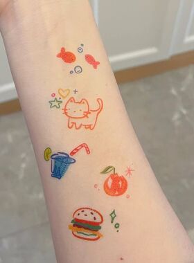 mini小图彩色纹身贴防水持久ins风手指多巴胺可爱小动物彩绘
