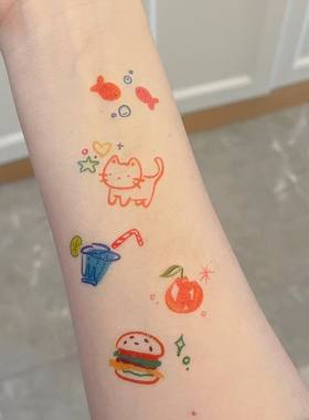 mini小图彩色纹身贴防水持久ins风手指多巴胺可爱小动物彩绘