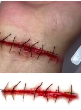 万圣节割腕缝线吸血鬼仿真假伤疤纹身贴恐怖派对妆容疤痕贴纸男女