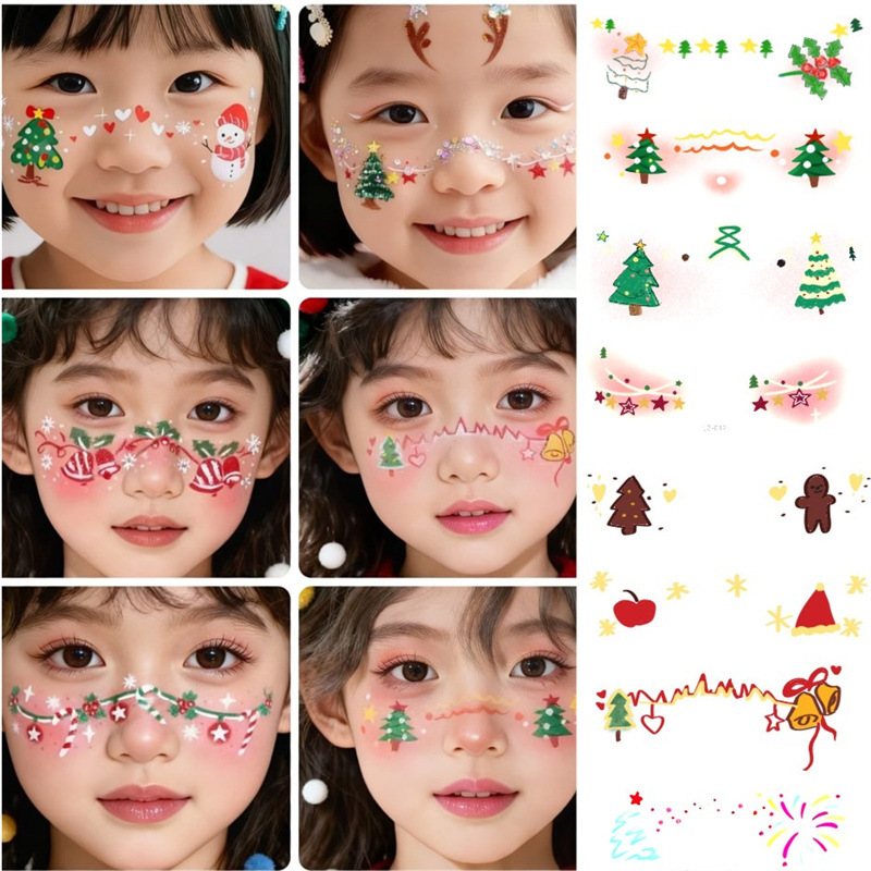 儿童圣诞节蝴蝶结腮红妆容脸贴纹身贴氛围感COS派对拍照出片甜美