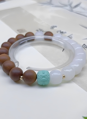 天然檀木和田玉手串女款单圈