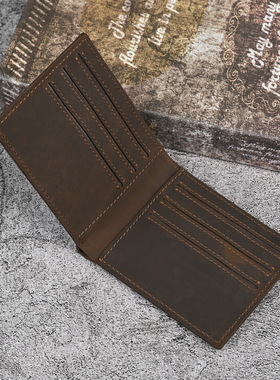 古潮客复古疯马皮钱包简约百搭真皮男士钱夹复古潮流横竖款皮夹子