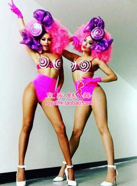 夜店性感夸张gogo舞蹈演出服dsdj舞队酒吧派对糖果假发比基尼套装