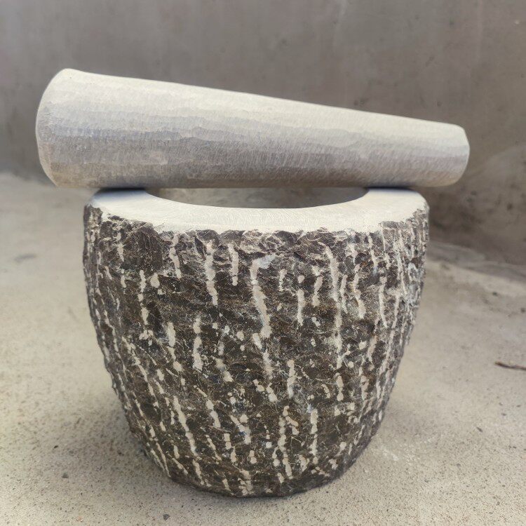 山东老式天然青石手工捣蒜器石臼大号蒜臼子捣药罐研磨器蒜石臼子