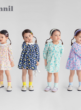 安奈儿童装女小童长袖连衣裙春秋季款宝宝柔软透气碎花A字裙