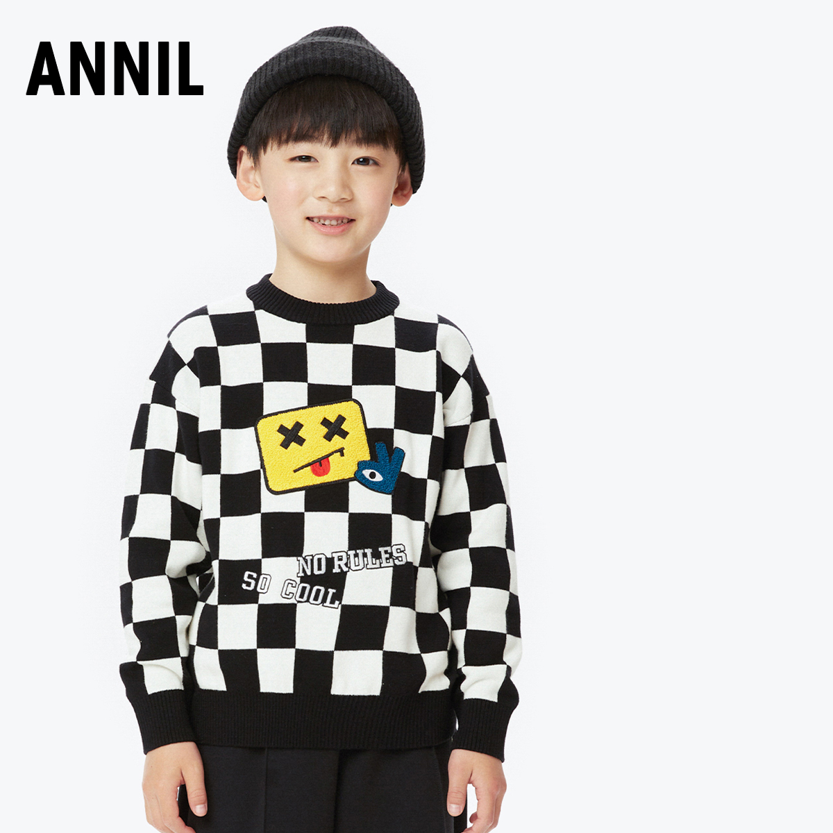 商场同款安奈儿童装男童圆领毛衣棉线衫冬季新款学生纯棉保暖