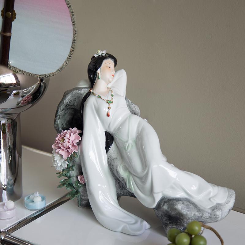 新中式陶瓷仕女雕塑瓷器家居装饰品艺术工艺品高级感客厅玄关摆件