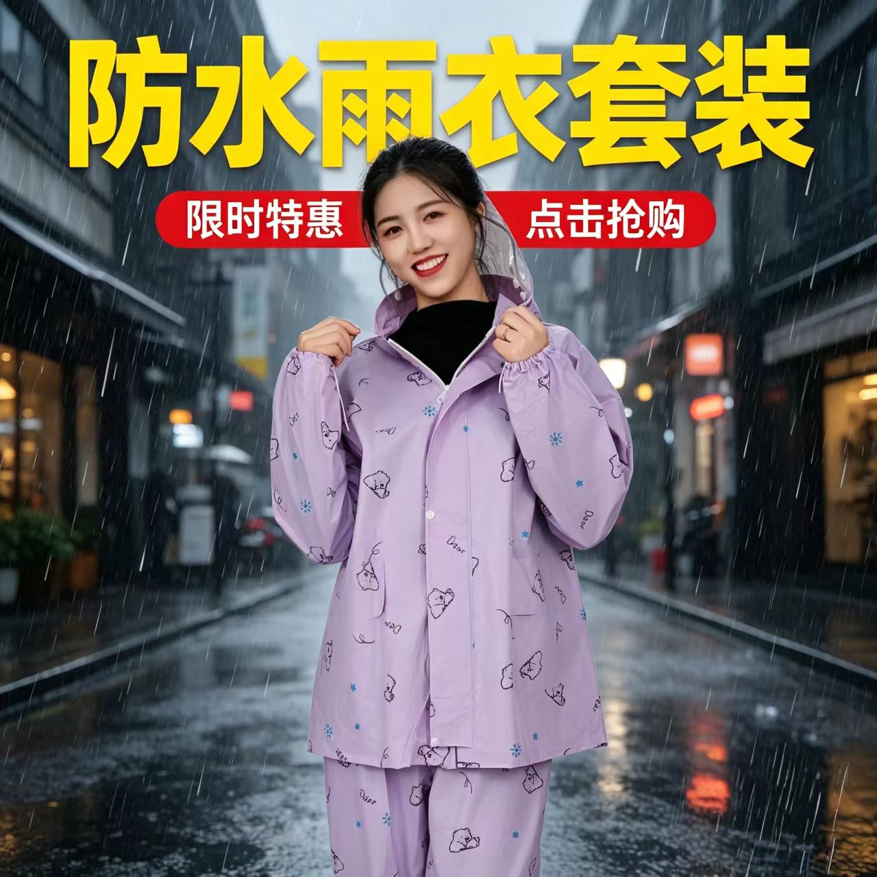 时尚男女雨衣雨裤套装分体式电动车外卖采茶户外旅游防水雨衣雨披