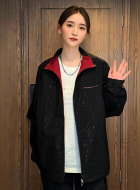 满天星两面穿情侣夹克男女同款春秋季时尚百搭防风条纹冲锋衣外套