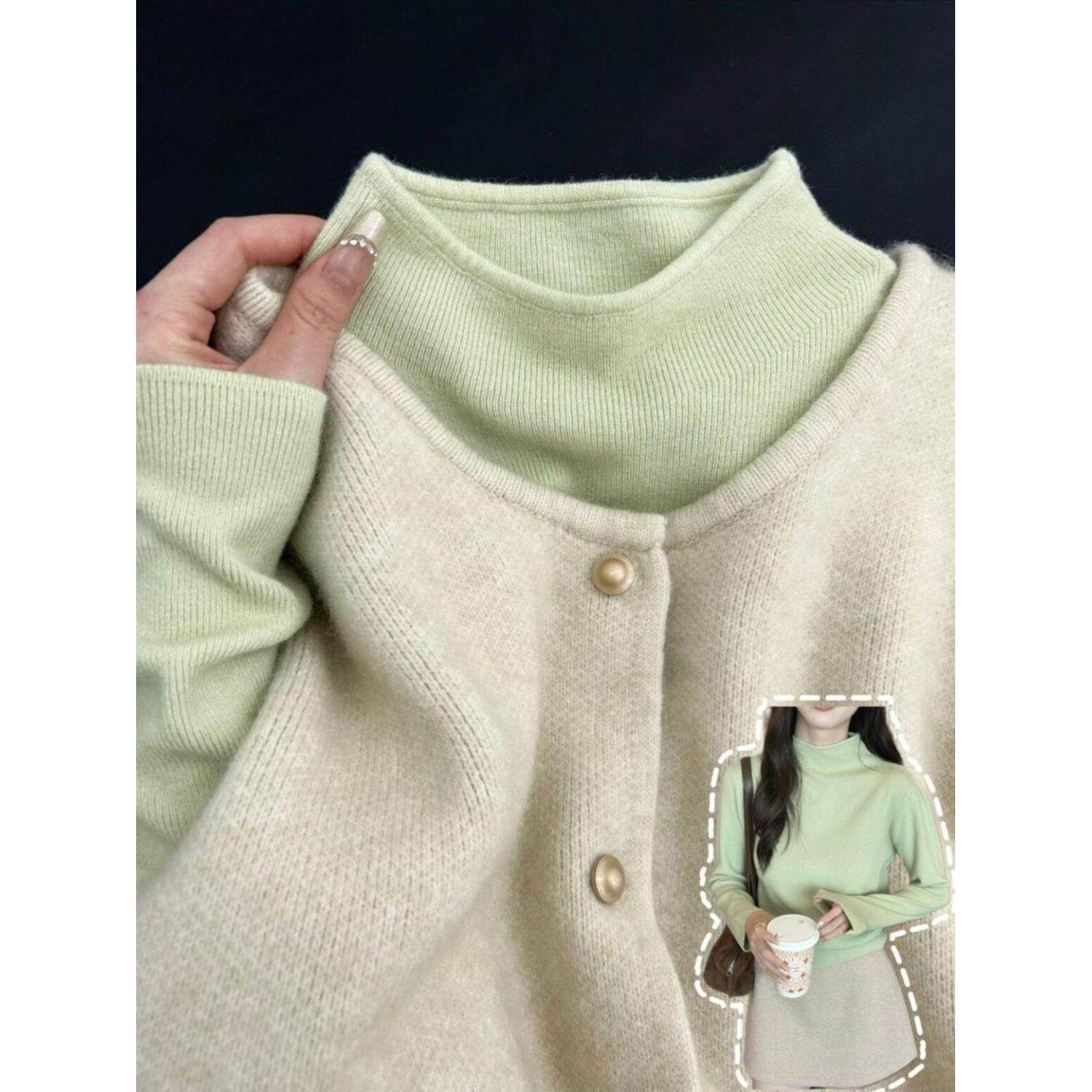 通勤风小立领针织上衣女秋冬叠穿内搭长袖简约韩版日常打底衫毛衣