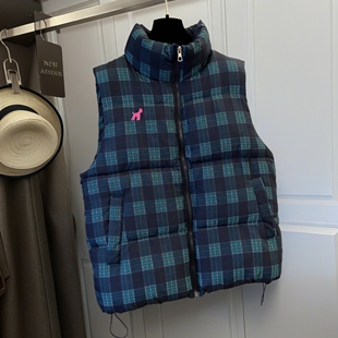 超好看胖mm大码刺绣格纹棉服马甲女秋冬外套无袖穿搭棉坎肩潮601