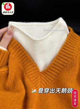 巨好看白色叠穿打底衫女温柔外穿内搭半高领毛衣软糯保暖针织上衣