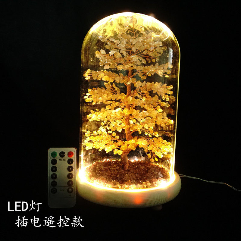 新款纯手工天然黄水晶紫水晶粉晶碧玺橄榄石招财发财树发光玻璃