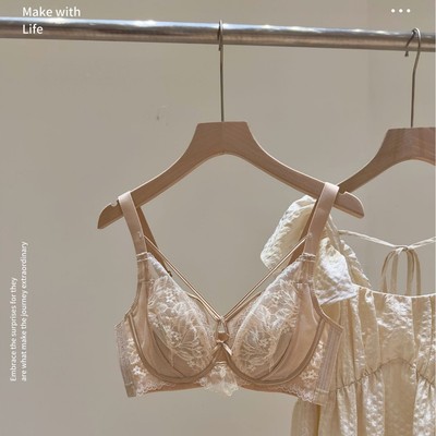 新款056双层网纱舒适轻薄聚拢轻薄水晶杯法式内衣大胸显小文胸罩