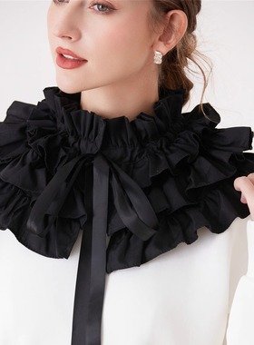 褶皱荷叶边假领子黑色白色衬衫假衣领女护颈围领领口装饰衣领花边