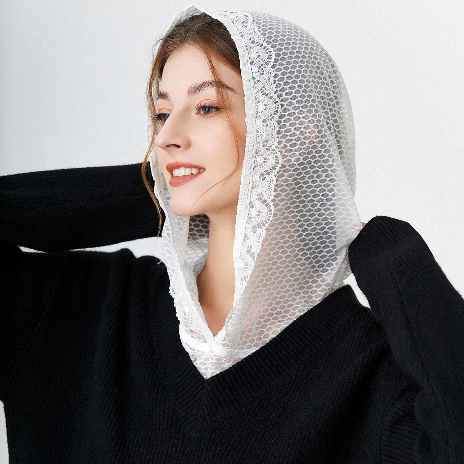 LACE FAKE COLLAR HAT LACE DECORATION FAKE HOOD COLLAR FAIRY WHITE FAKE COLLAR VERSATILE SWEATSHIRT HOODED