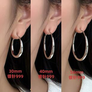 赵露思同款S999纯银耳针大圆圈耳环女素圈高级感2026新款爆款耳饰